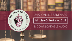 Image of the scales of justice, the Criminal Law Section logo, and text