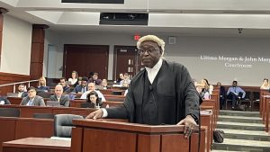 barrister addressing courtroom