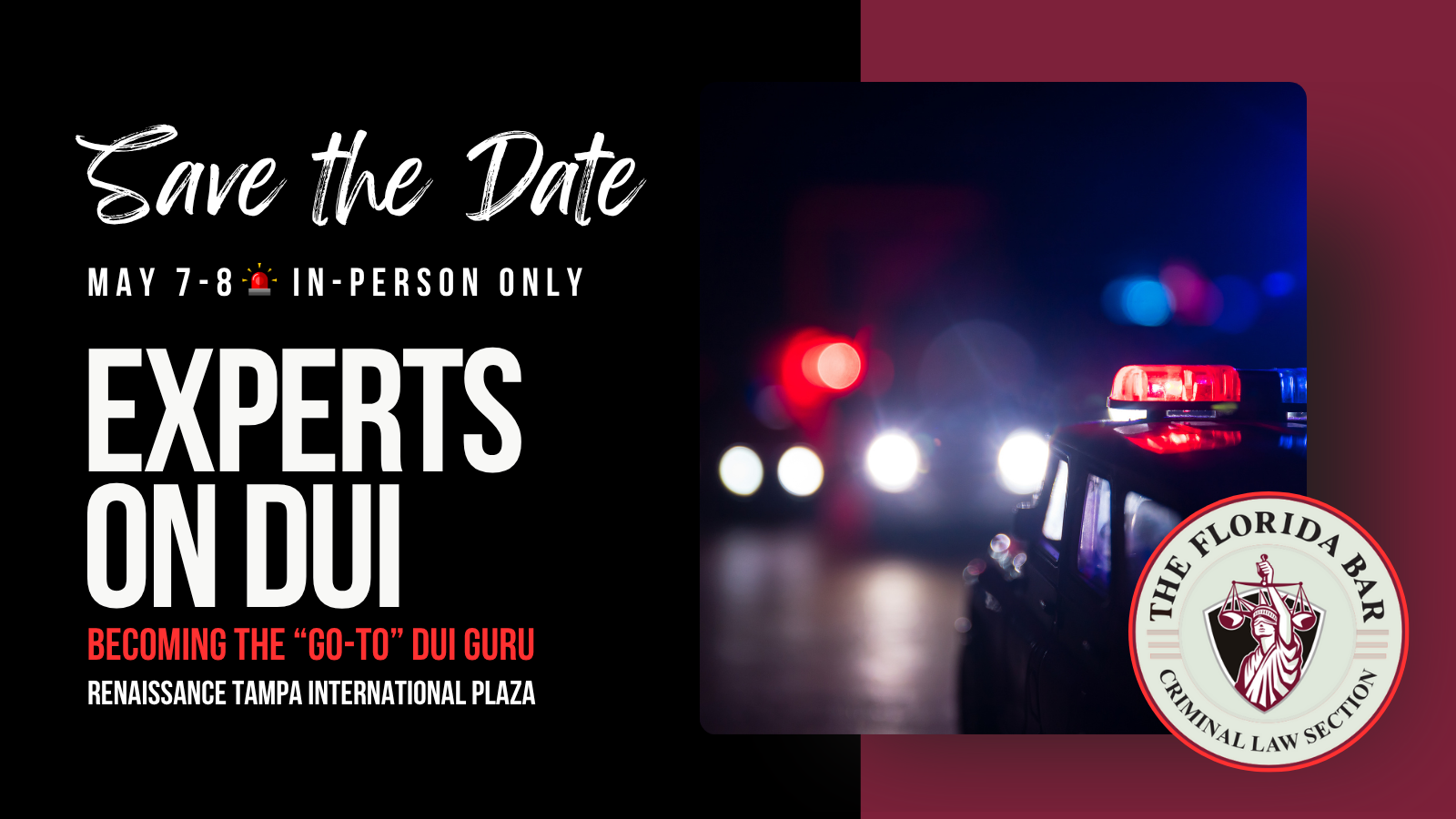 police lights, logo, maroon banner