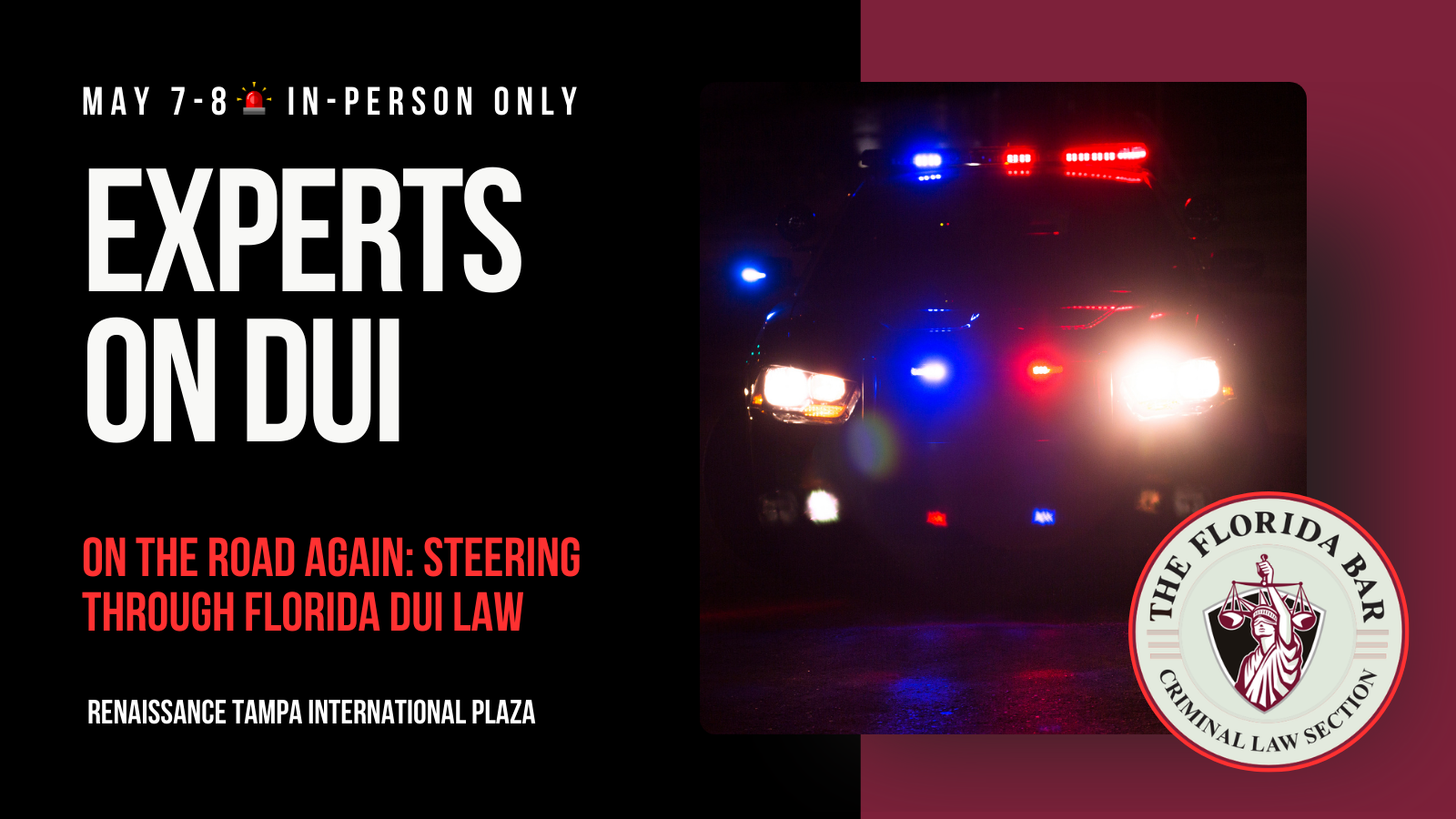 police lights, gray and maroon logo, maroon frame, text