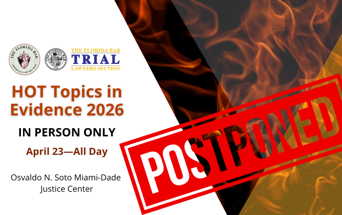 Close-up of vibrant orange and yellow flames against a black background, suggesting a fire or inferno, two logos, and a red stamp that reads "POSTPONED."